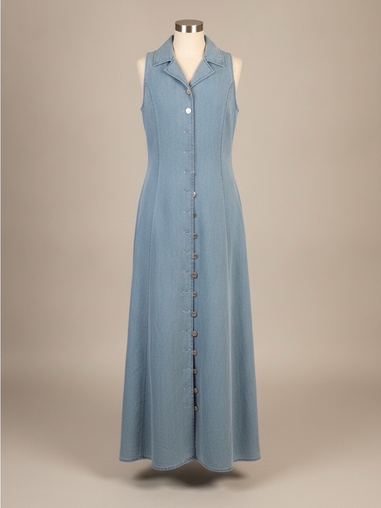Boutique Dresses & Skirts - Women’s Light Wash Denim Maxi Shirt Dress Duster Vest M